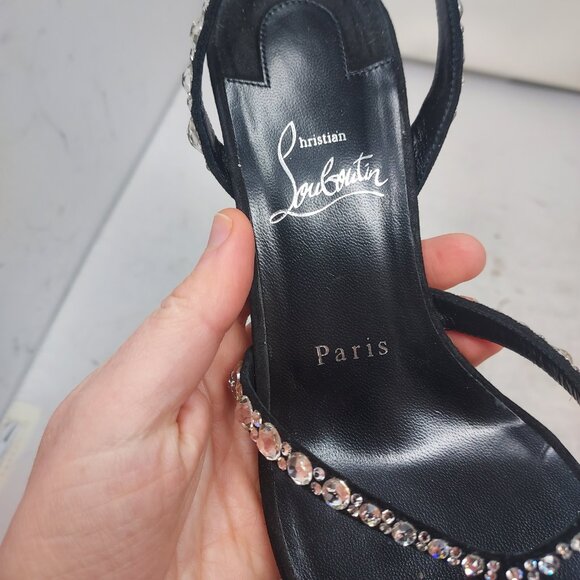 Christian Louboutin Emilie Strass Black Jewel Slingback Heel Sandal - Picture 5 of 13
